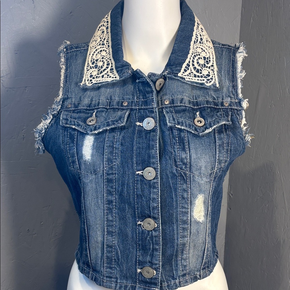 Short & Sexy Series 31 Denim Vest with Lace Collar size M